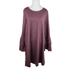 Loft mauve shift dress with ruffled bell sleeves size medium NEW